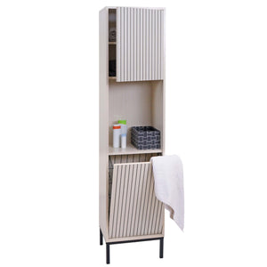 Hochschrank Badschrank Wäschekorb 174x39x30cm Holzoptik beige