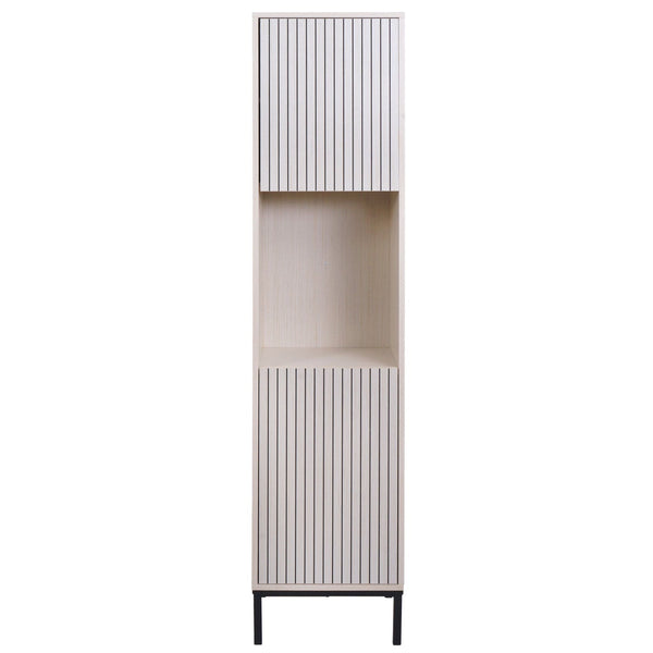 Hochschrank Badschrank Wäschekorb 174x39x30cm Holzoptik beige