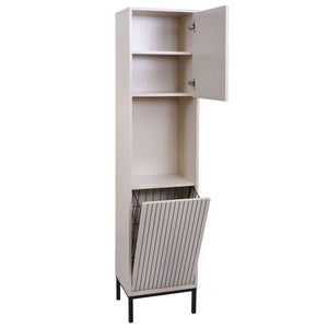 Hochschrank Badschrank Wäschekorb 174x39x30cm Holzoptik beige