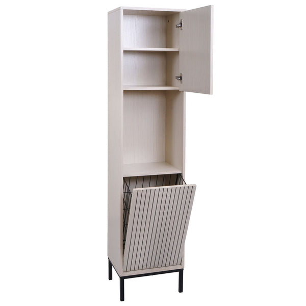 Hochschrank Badschrank Wäschekorb 174x39x30cm Holzoptik beige