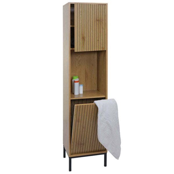 Hochschrank Badschrank Wäschekorb 174x39x30cm Holzoptik natur