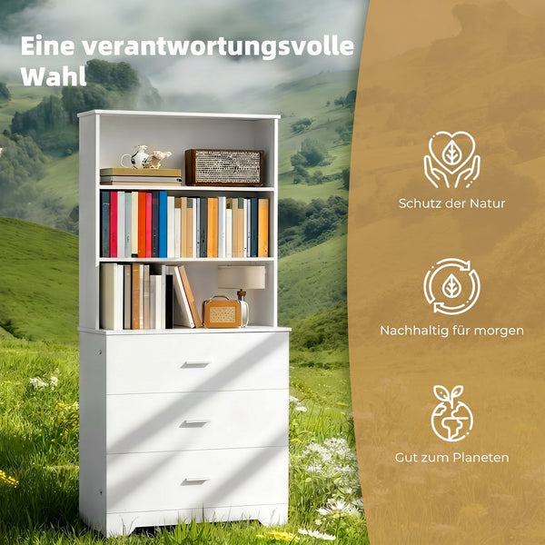 Hochschrank mit Schubladen und Regalen für Wohnzimmer Küche weiss