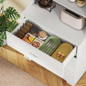 Hochschrank mit Schubladen und Regalen für Wohnzimmer Küche weiss