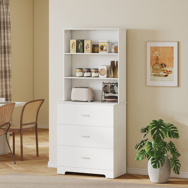 Hochschrank mit Schubladen und Regalen für Wohnzimmer Küche weiss