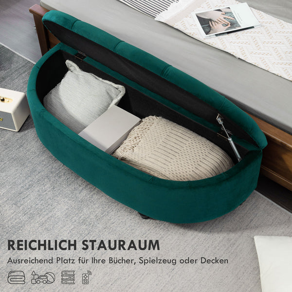 Sitzbank Hocker mit Stauraum gepolstert in Samtoptik dunkelgrau