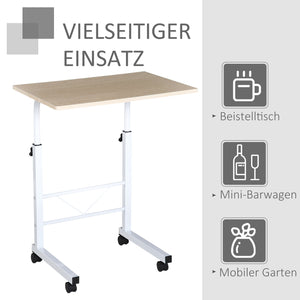 Höhenverstellbarer Beistelltisch C-Tisch mobil Weiss-Natur