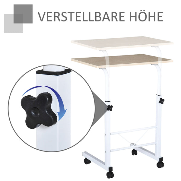 Höhenverstellbarer Beistelltisch C-Tisch mobil Weiss-Natur