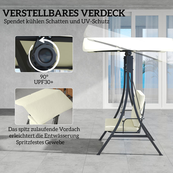 Hollywoodschaukel 2-Sitzer mit Sonnendach bis 220kg cremeweiss