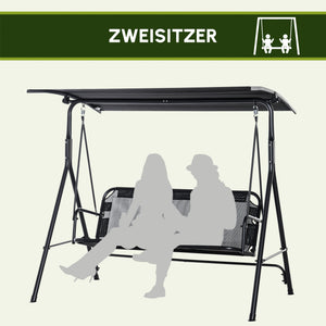 Hollywoodschaukel 2-Sitzer Gartenschaukel verstellbar UV-beständig schwarz