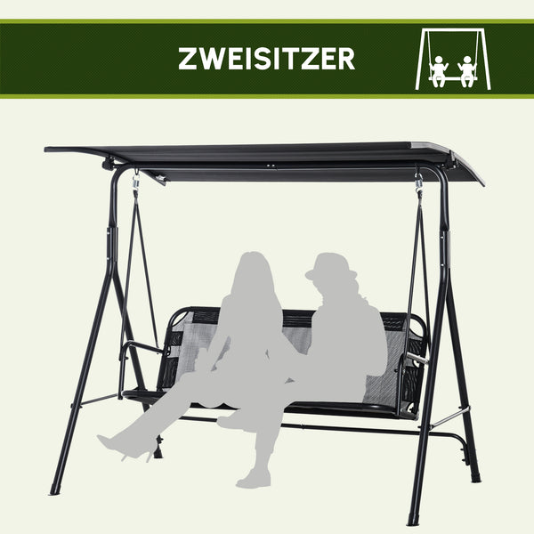 Hollywoodschaukel 2-Sitzer Gartenschaukel verstellbar UV-beständig schwarz