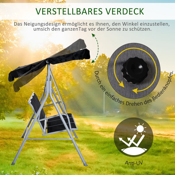 Hollywoodschaukel 3-Sitzer mit verstellbarem Sonnendach für Garten