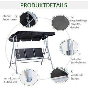 Hollywoodschaukel 3-Sitzer mit verstellbarem Sonnendach für Garten
