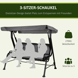 Hollywoodschaukel 3-Sitzer mit verstellbarem Sonnendach für Garten