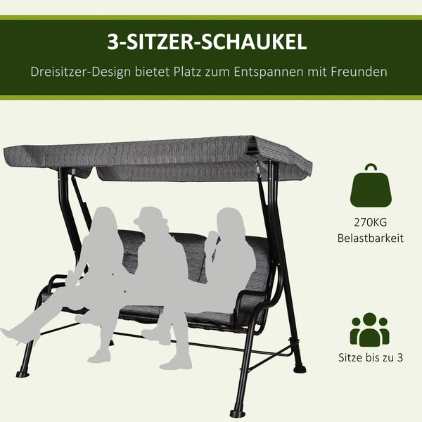 Hollywoodschaukel 3-Sitzer mit verstellbarem Sonnendach für Garten