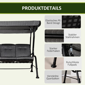 Hollywoodschaukel 3-Sitzer mit verstellbarem Sonnendach für Garten