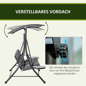 Hollywoodschaukel Gartenschaukel 3-Sitzer mit Sonnendach und Tisch