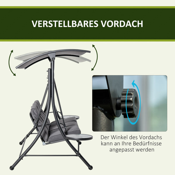 Hollywoodschaukel Gartenschaukel 3-Sitzer mit Sonnendach und Tisch
