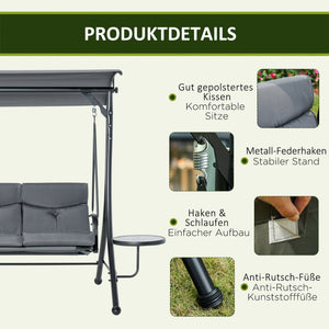 Hollywoodschaukel Gartenschaukel 3-Sitzer mit Sonnendach und Tisch