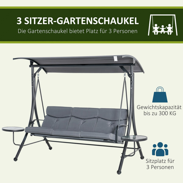Hollywoodschaukel Gartenschaukel 3-Sitzer mit Sonnendach und Tisch