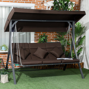 Hollywoodschaukel 3 Personen mit verstellbarem Sonnendach braun