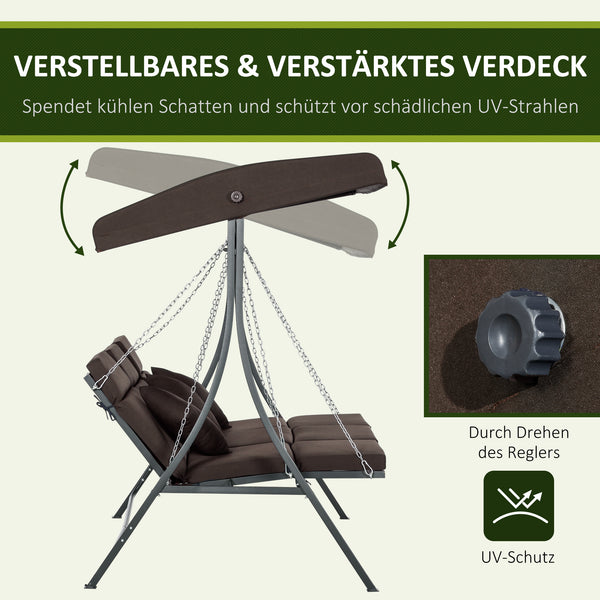 Hollywoodschaukel 3 Personen mit verstellbarem Sonnendach braun
