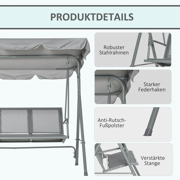Hollywoodschaukel 3-Sitzer mit Sonnendach für Garten und Terrasse