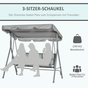Hollywoodschaukel 3-Sitzer mit Sonnendach für Garten und Terrasse