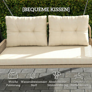 Hollywoodschaukel Gartenschaukel 2-Sitzer Rattan mit Kissen beige