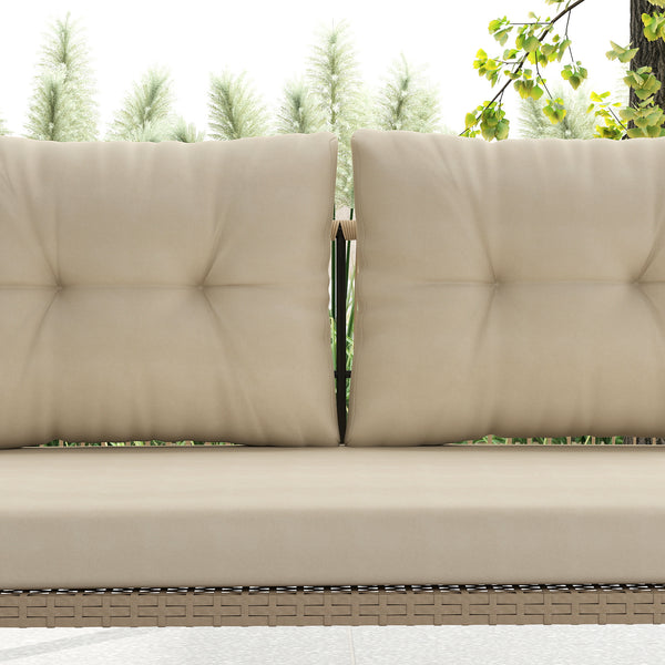 Hollywoodschaukel Gartenschaukel 2-Sitzer Rattan mit Kissen beige