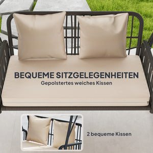 Hollywoodschaukel Gartenschaukel 2-Sitzer Rattan mit Sonnendach und Kissen für Garten