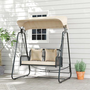 Hollywoodschaukel Gartenschaukel 2-Sitzer Rattan mit Sonnendach und Kissen für Garten