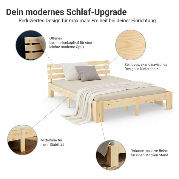 Doppelbett Holzbett Futonbett 140x200 natur