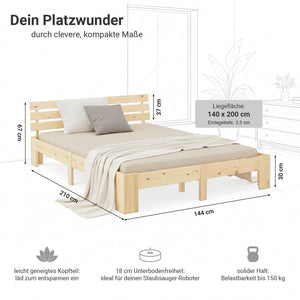 Doppelbett Holzbett Futonbett 140x200 natur