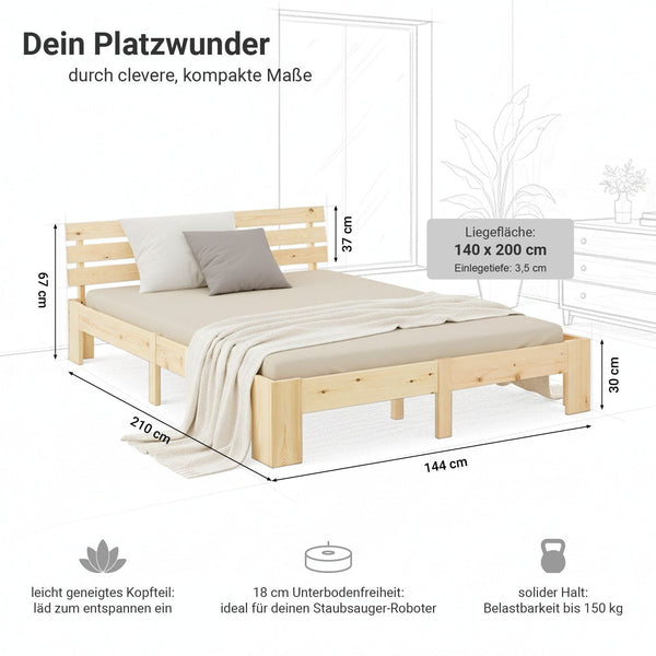 Doppelbett Holzbett Futonbett 140x200 natur