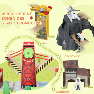 Holzeisenbahn Set mit magnetischem Kran 100 Teile Buchenholz