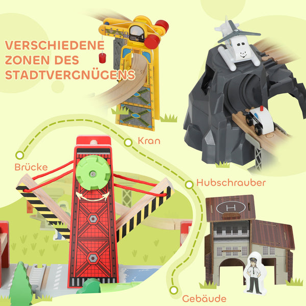 Holzeisenbahn Set mit magnetischem Kran 100 Teile Buchenholz