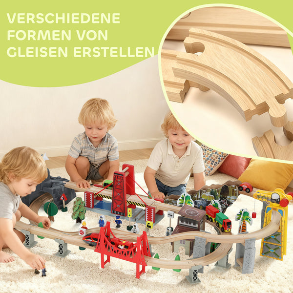 Holzeisenbahn Set mit magnetischem Kran 100 Teile Buchenholz