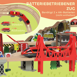 Holzeisenbahn Set mit magnetischem Kran 100 Teile Buchenholz