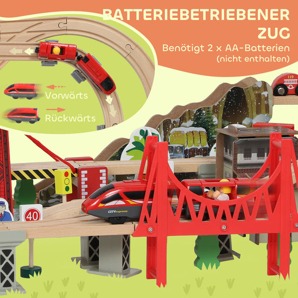 Holzeisenbahn Set mit magnetischem Kran 100 Teile Buchenholz