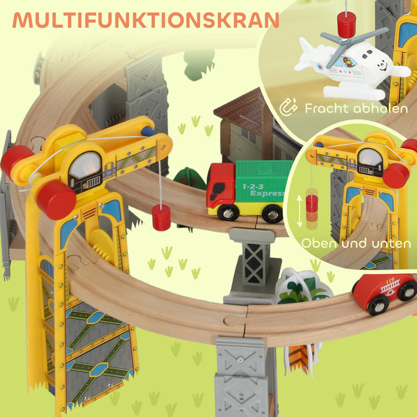 Holzeisenbahn Set mit magnetischem Kran 100 Teile Buchenholz
