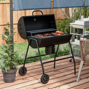 Holzkohlegrill BBQ Smoker mit Deckel Thermometer und Rädern