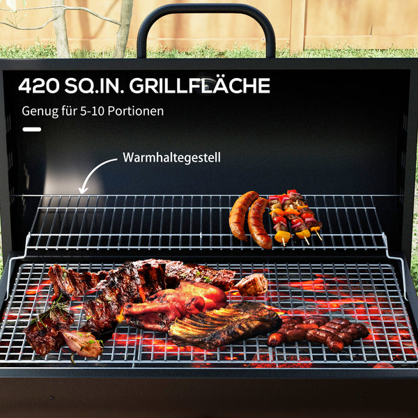 Holzkohlegrill BBQ Smoker mit Deckel Thermometer und Rädern