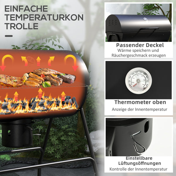 Holzkohlegrill BBQ Smoker mit Deckel Thermometer und Rädern
