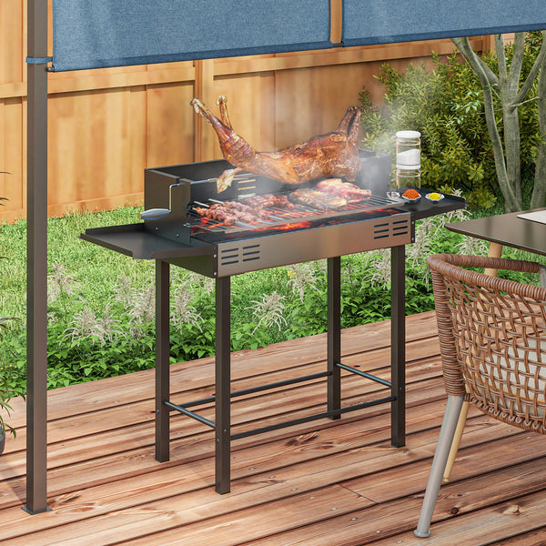 Holzkohlegrill BBQ Grill mit Drehspiess und verstellbarem Rost