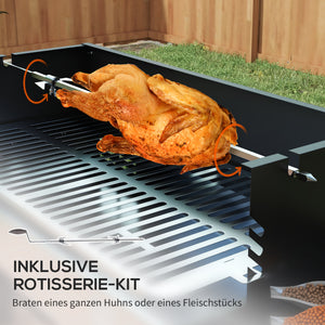 Holzkohlegrill BBQ Grill mit Drehspiess und verstellbarem Rost