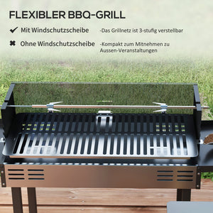 Holzkohlegrill BBQ Grill mit Drehspiess und verstellbarem Rost