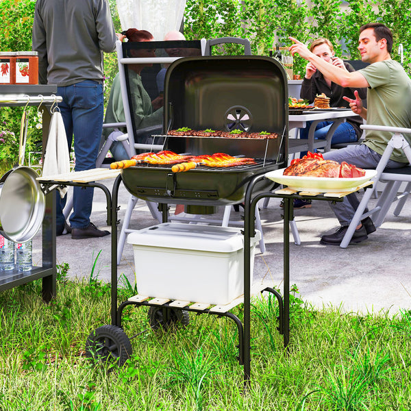Holzkohlegrill Grillwagen mit Deckel Räder und Ablage