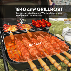 Holzkohlegrill Grillwagen mit Deckel Räder und Ablage