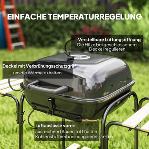 Holzkohlegrill Grillwagen mit Deckel Räder und Ablage