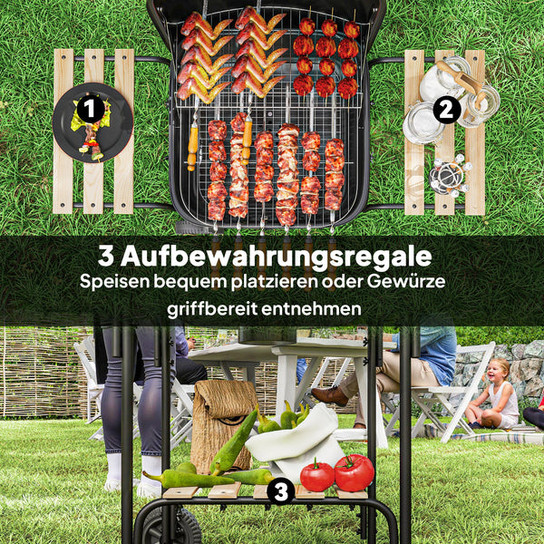 Holzkohlegrill Grillwagen mit Deckel Räder und Ablage